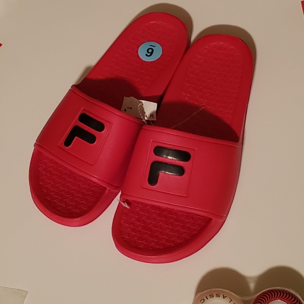 Fila Slides. Red and Black. Brand new.